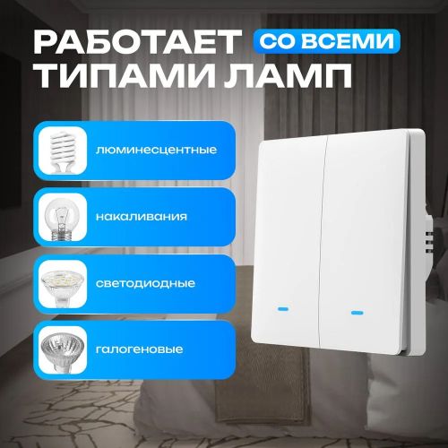 Умный выключатель света Smart Switch WiFi Двойной