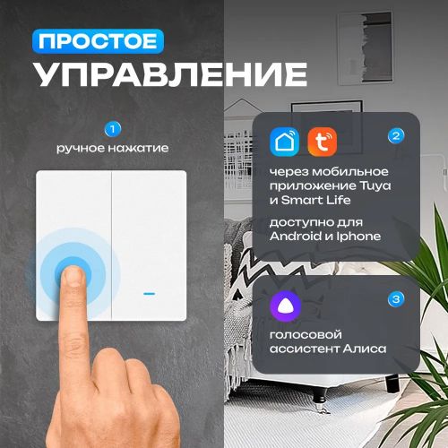 Умный выключатель света Smart Switch WiFi Двойной