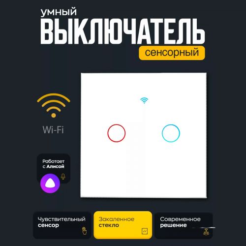 Умный сенсорный выключатель света Smart Switch WiFi Двойной